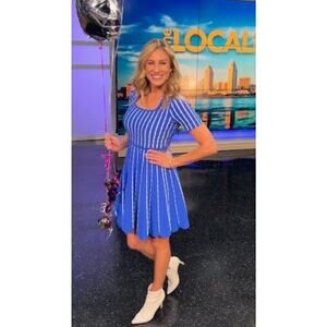 SHOSHANNA Blue White Striped Knit Hourglass Short Sleeve Arcadia Dress sz M